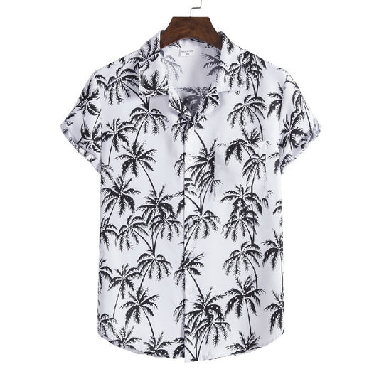 Men's Hawaiian Beach Suit Collar Floral Shirt By TAZX